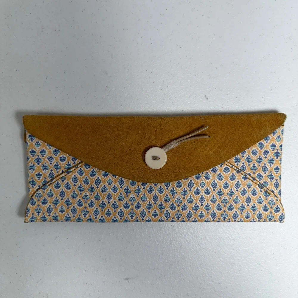 Anthropologie Georgia Penil Pouch Envelope Clutch Mustard Yellow Suede Boho Bag